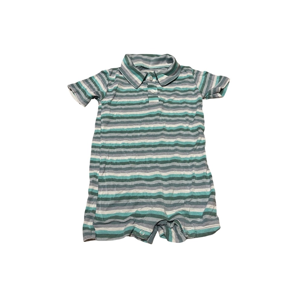 KicKee Pants Boys Bamboo Striped Polo Romper Teal Grey 6-12 Months